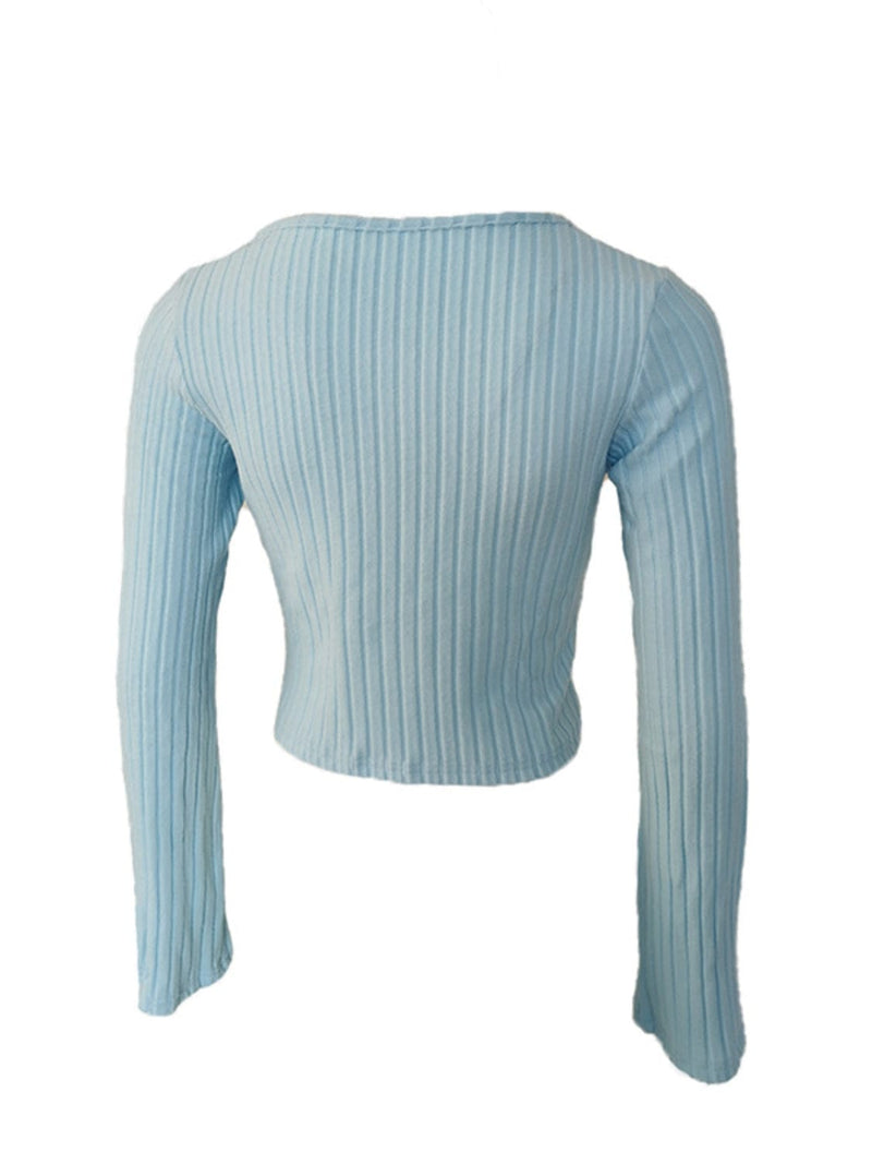 Drawstring Ruched Long Sleeve Ribbed Top