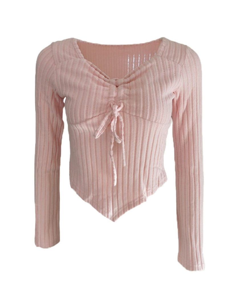 Drawstring Ruched Long Sleeve Ribbed Top