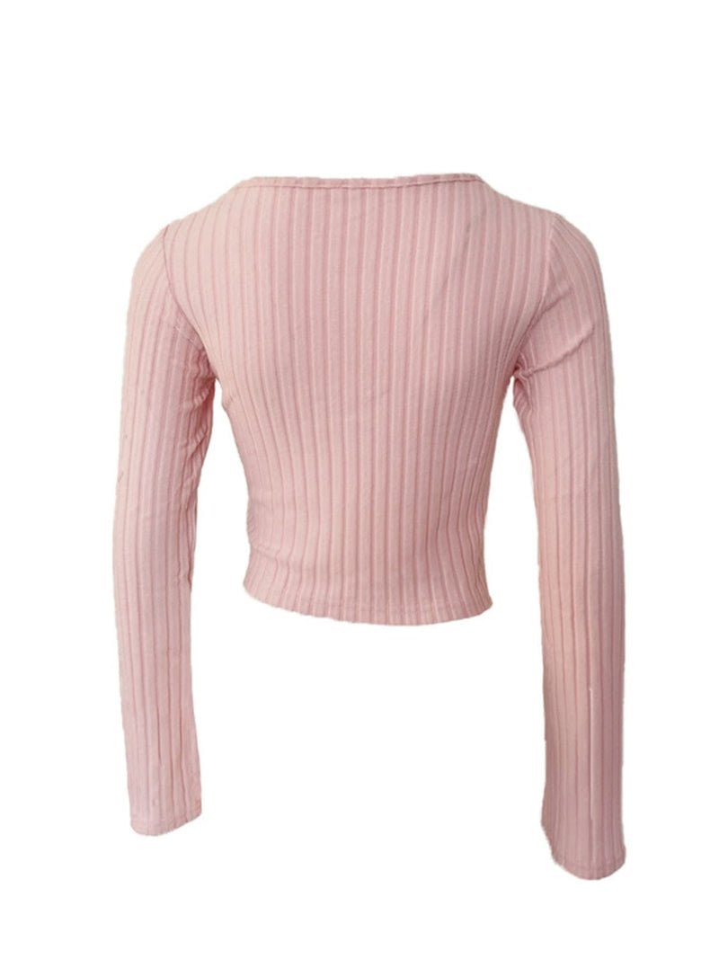 Drawstring Ruched Long Sleeve Ribbed Top