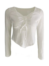 Drawstring Ruched Long Sleeve Ribbed Top