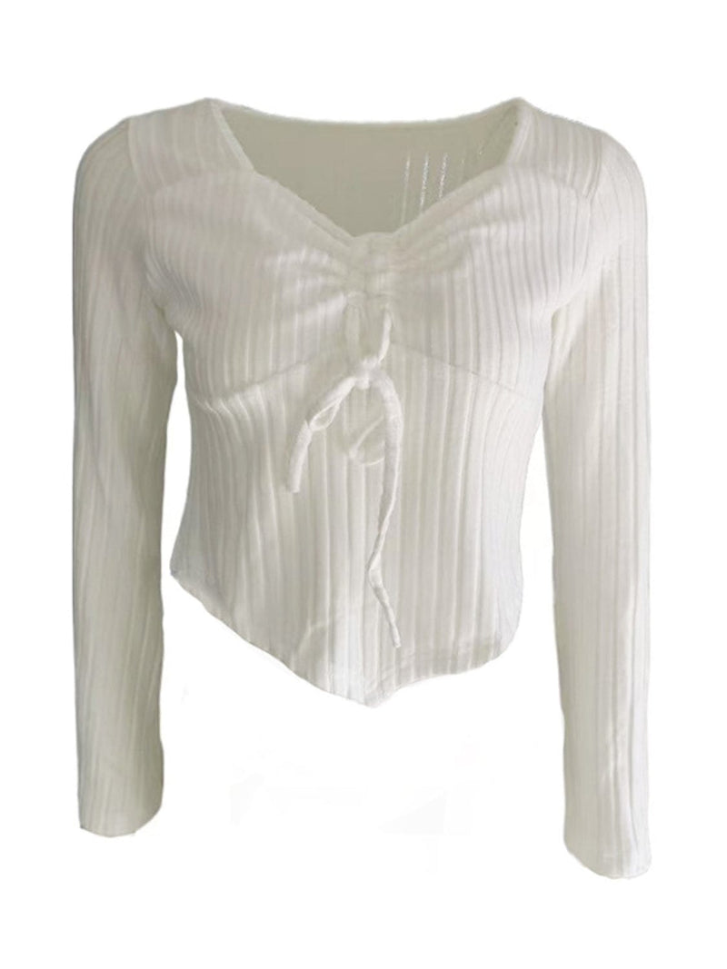 Drawstring Ruched Long Sleeve Ribbed Top