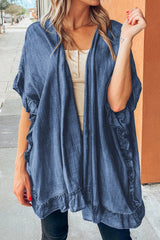 Ruffled Open Front Denim Top Medium