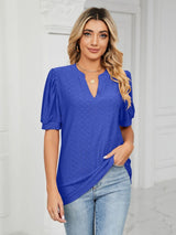 Florira Eyelet Notched Short Sleeve T-Shirt Royal Blue