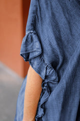 Ruffled Open Front Denim Top