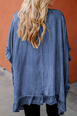 Ruffled Open Front Denim Top