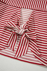 Stripe Bow Decor Cutout Drop Shoulder Top